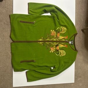 Bob Mackie wearable art women’s Green Embroidered Zip-Up sweater